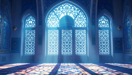 Interior of the mosque in blue tones. 3D rendering.の素材