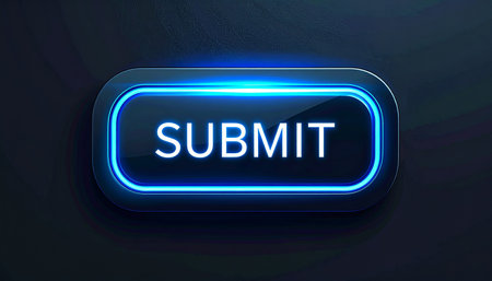 Blue submit button with white text isolated on transparent backgroundの素材
