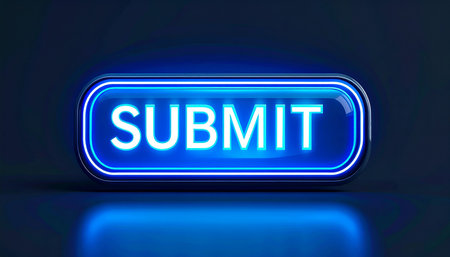 Blue submit button with white text isolated on transparent backgroundの素材