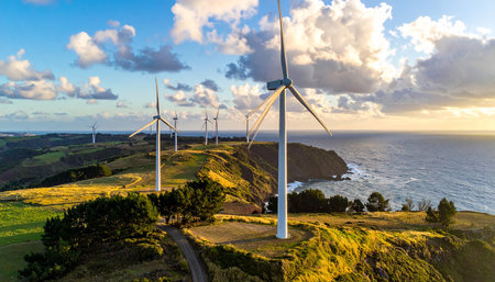 Wind turbines generating electricity on the island of Sao Miguel, Azoresの素材