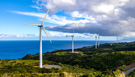 Wind Turbines on the Island of Sao Miguel, Azores, Portugalの素材
