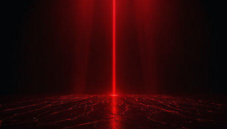 3d render, abstract background, red light, laser beam.の素材