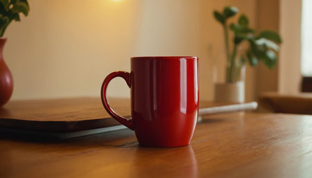 Coffee cup on wooden table in coffee shop, stock photoの素材