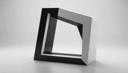 3D rendering of a black cube in a studio setting, computer generated imagesの素材