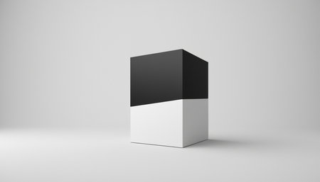 Black and white box mockup, 3D rendering isolated on gray backgroundの素材