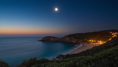 Night view of Cala Figuera beach, Ibiza, Spainの素材