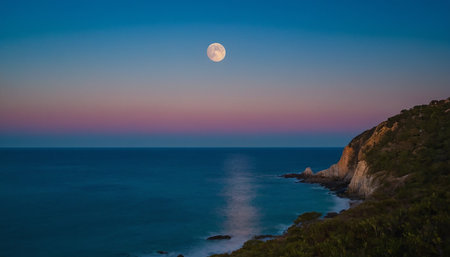 Moonrise over the sea. Crimea. Ukraine. Long exposure.の素材