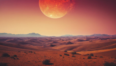 Desert landscape with full moon. 3d rendering. Computer digital drawing.の素材