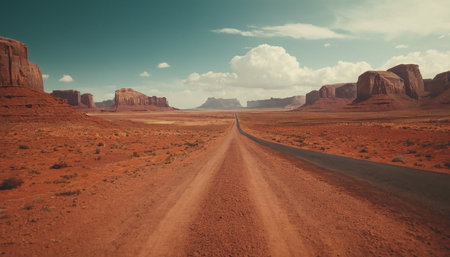 Road in Monument Valley in Arizona, United States. Filtered image processed vintage effect.の素材