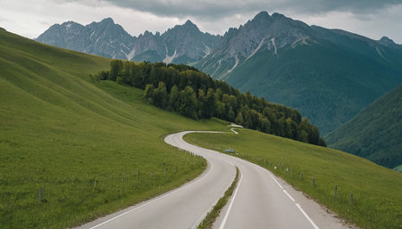 Mountain road in the Alps, Austria, Europe. Beautiful mountain landscape.の素材