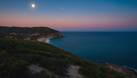 Aerial view of a beautiful sunset on the coast of Portugal.の素材