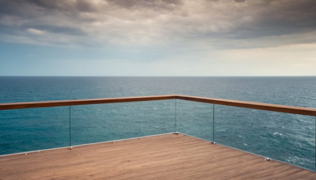 View of the sea from the terrace of a cruise ship.の素材
