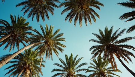 Palm trees on the blue sky background. Vintage toning.の素材
