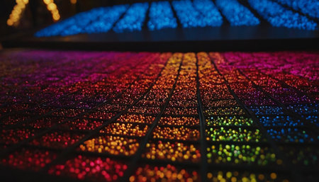 Multicolored lights in the form of a heart on a dark backgroundの素材