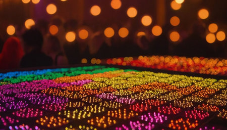 Close up of colorful LED lights in a shopping mall. Blur backgroundの素材