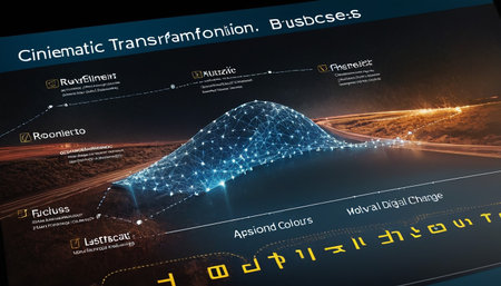 3D rendering of a cyberspace landscape with map and informationの素材