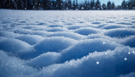 Winter background with snowflakes and blue sky. Winter landscape.の素材