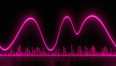 Neon sound wave on a dark background. 3d rendering.の素材