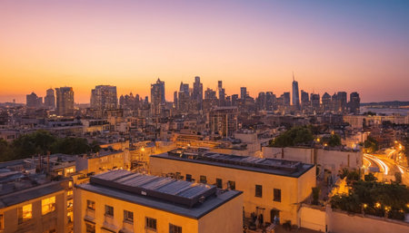 Panoramic view of the city of Buenos Aires at sunset, Argentinaの素材