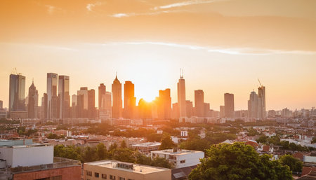 Shanghai skyline at sunset, China. Shanghai is the capital of China.の素材