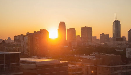 Sunrise in the city of Chicago, Illinois, United States.の素材
