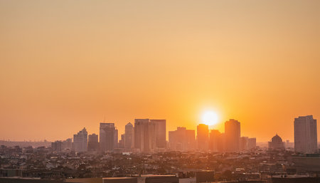 Panoramic view of the city of Cairo at sunset, Egyptの素材