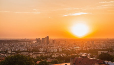Panoramic view of the sunset over the city of Kiev, Ukraineの素材