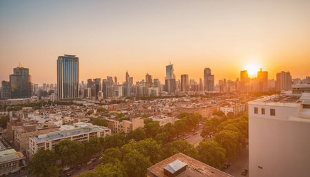Panoramic view of the city of Doha, Qatar.の素材