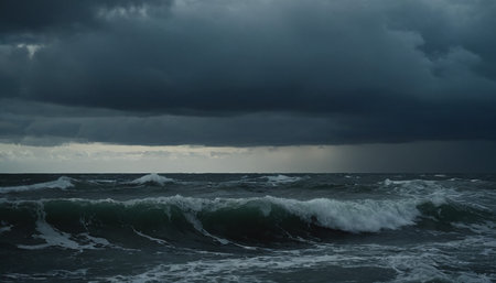 Stormy weather on the Baltic sea. Stormy sky and waves.の素材