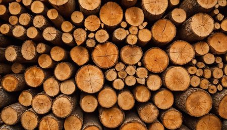Pile of tree trunks in a sawmill as a backgroundの素材