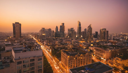 Panoramic view of the city of Cairo at sunset. Egyptの素材