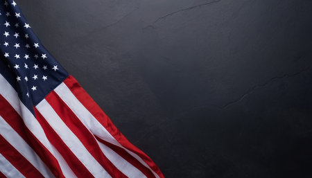 American flag on black background. Top view with copy space for your textの素材