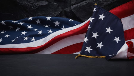 American flag on black stone background with copy space for your text.の素材