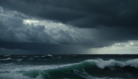 Stormy sea. Stormy sky and stormy sea. Nature composition.の素材