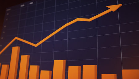 Business graph with rising arrow on black background. 3D rendering.の素材