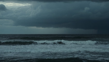 Stormy seascape with stormy sky and stormy seaの素材