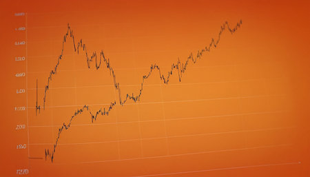 financial graph on orange background, business concept, 3d render illustrationの素材