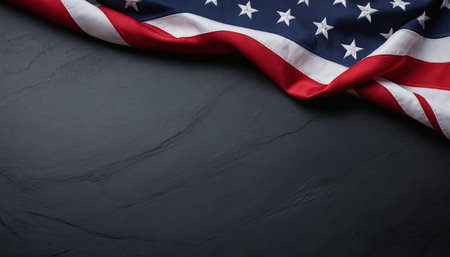 American flag on black stone background with copy space for your text.の素材
