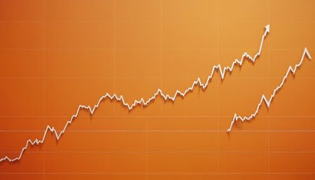 financial stock market graph on orange background. stock market graph on orange backgroundの素材