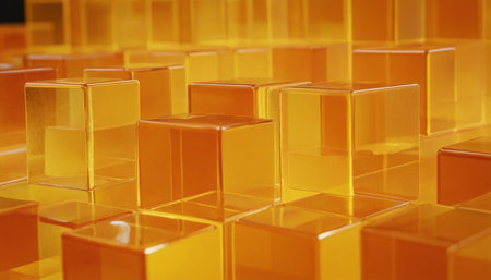 abstract background of yellow glass cubes in the shape of a squareの素材