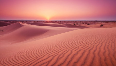 Sunset over the sand dunes in the Sahara desert, Moroccoの素材