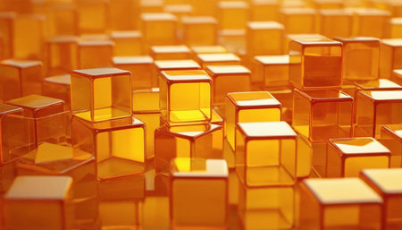 Golden cubes background. 3d rendering,  3d illustration.の素材