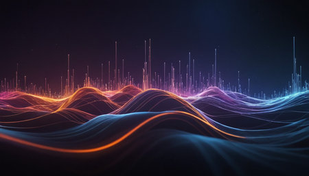 abstract 3d rendering of sound waves in cyberspace.の素材