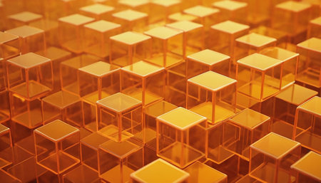 Abstract 3d rendering of chaotic orange cubes. Futuristic background.の素材