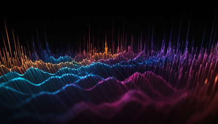 3d rendering of abstract technology background with glowing particles in empty spaceの素材