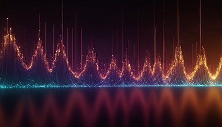 3d illustration of abstract background with waves, lines and bokehの素材