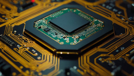 Circuit board. Electronic computer hardware technology. Motherboard digital chip. Tech science background. Integrated communication processor. Information engineering componentの素材