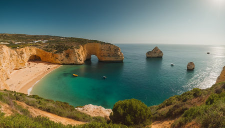 Aerial view of Praia da Marinha, Algarve, Portugalの素材