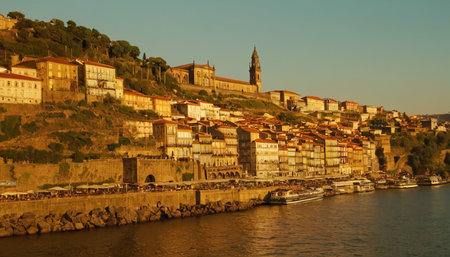 Panoramic view of Porto old town in Portugal at sunsetの素材