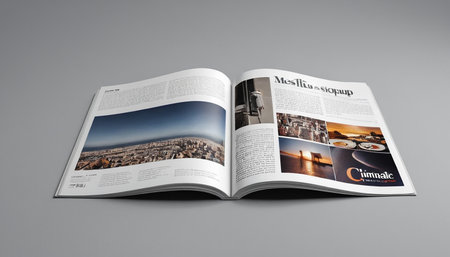 Open magazine with a view of the city. 3d illustration.の素材